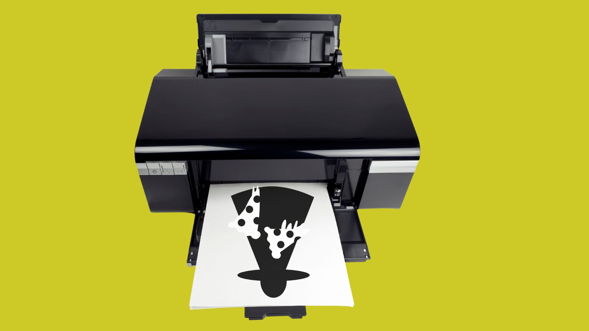 Print up Pumpkin Stencil. Green background. Photo of printer printing up alien pumpkin stencil